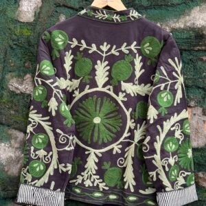 Womens Purple Velvet Embroidered Jacket with Floral Design